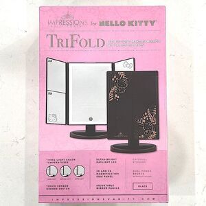 HELLO KITTY TRIFOLD LED TRI-TONE MIRROR Black/gold TIK TOK CRAZE!